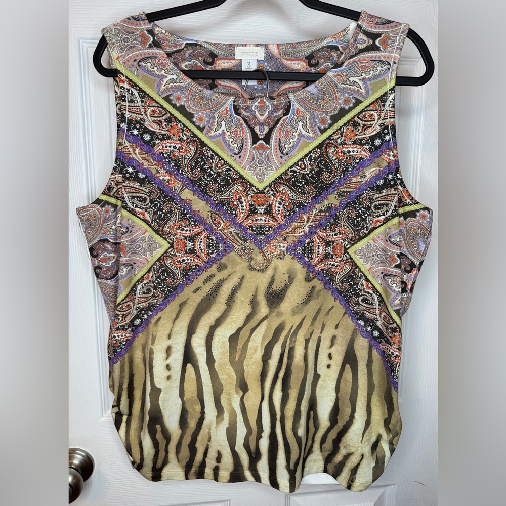 Chico's Vibrant Paisley and Zebra Print Blouse Size: 3 (XL)